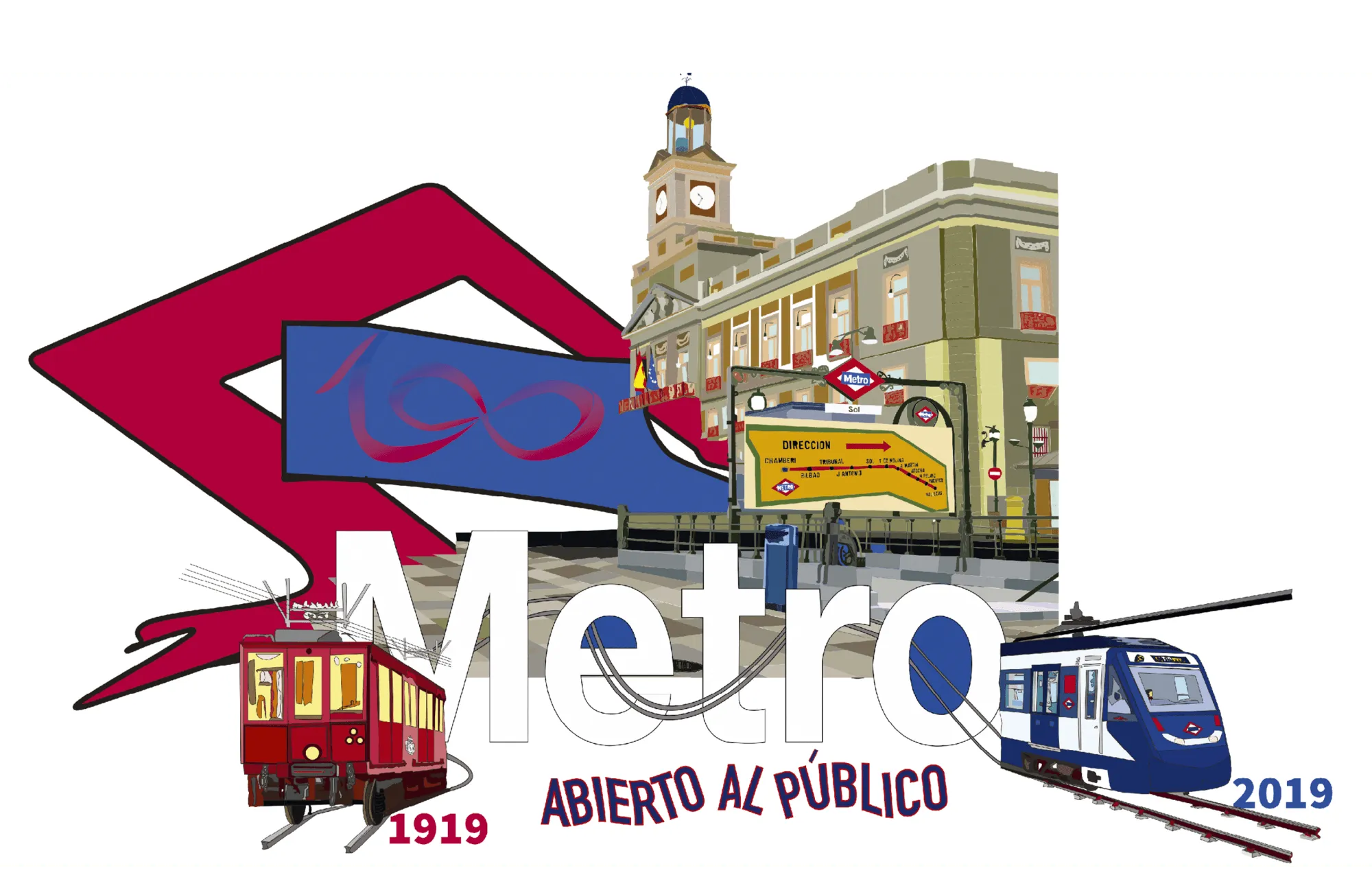 César Lap, ilustración para el centenario del metro de Madrid, 2019.