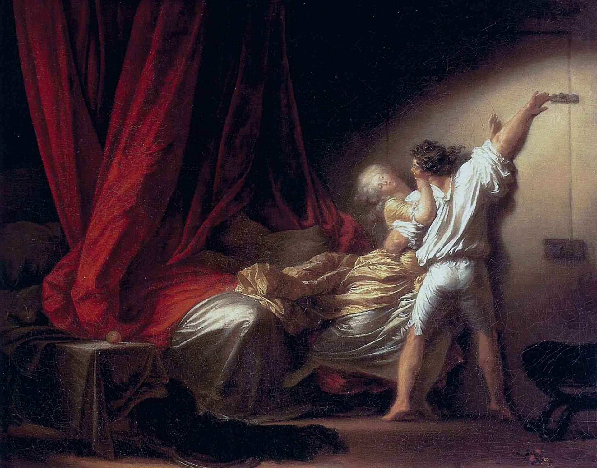 Jean‑Honoré Fragonard, Le Verrou, 1774 - 1778,
huile sur toile, 73 × 93 cm, musée du Louvre, Paris.