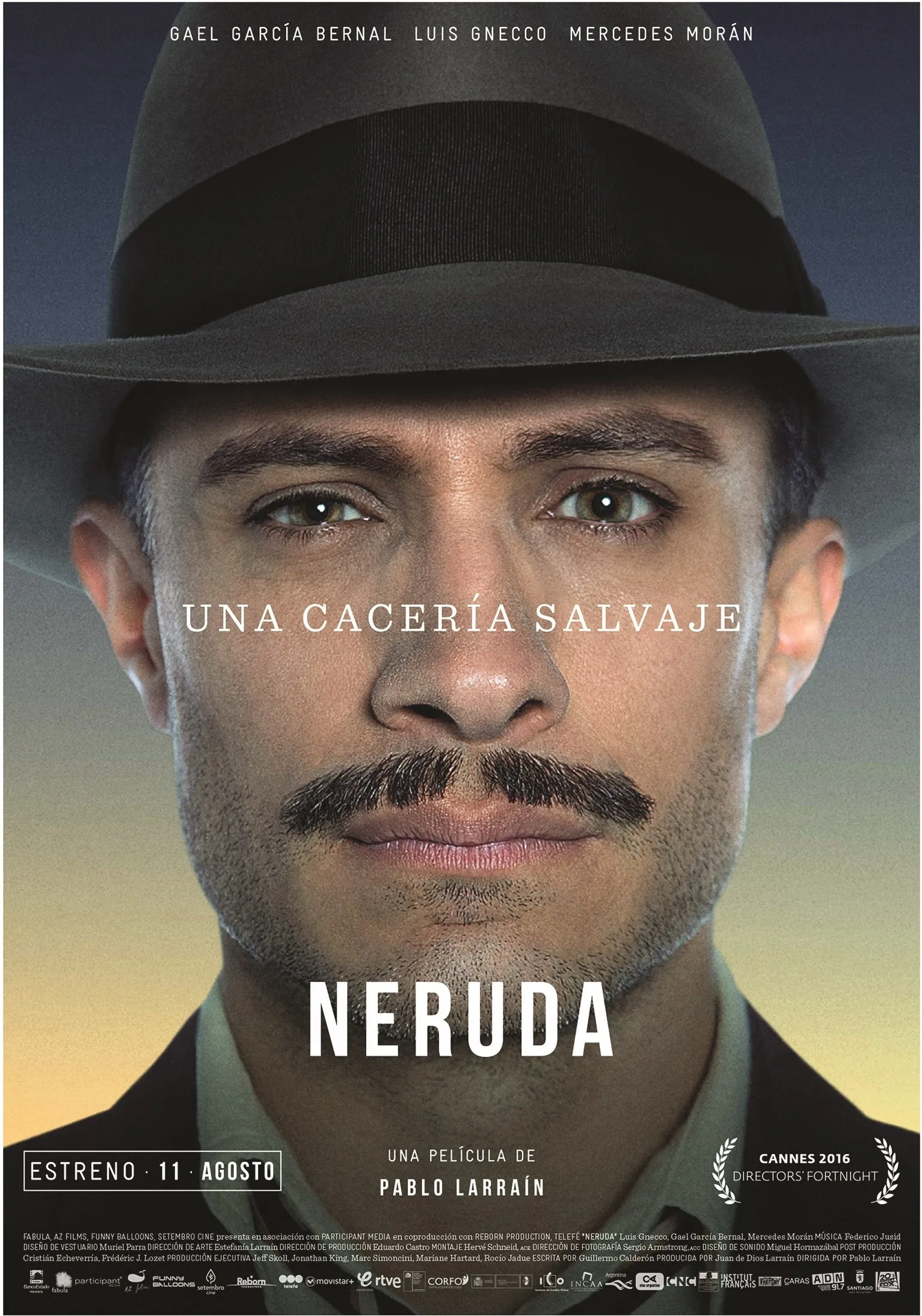 Primer cartel de la película Neruda de Pablo Larraín, 2016. 