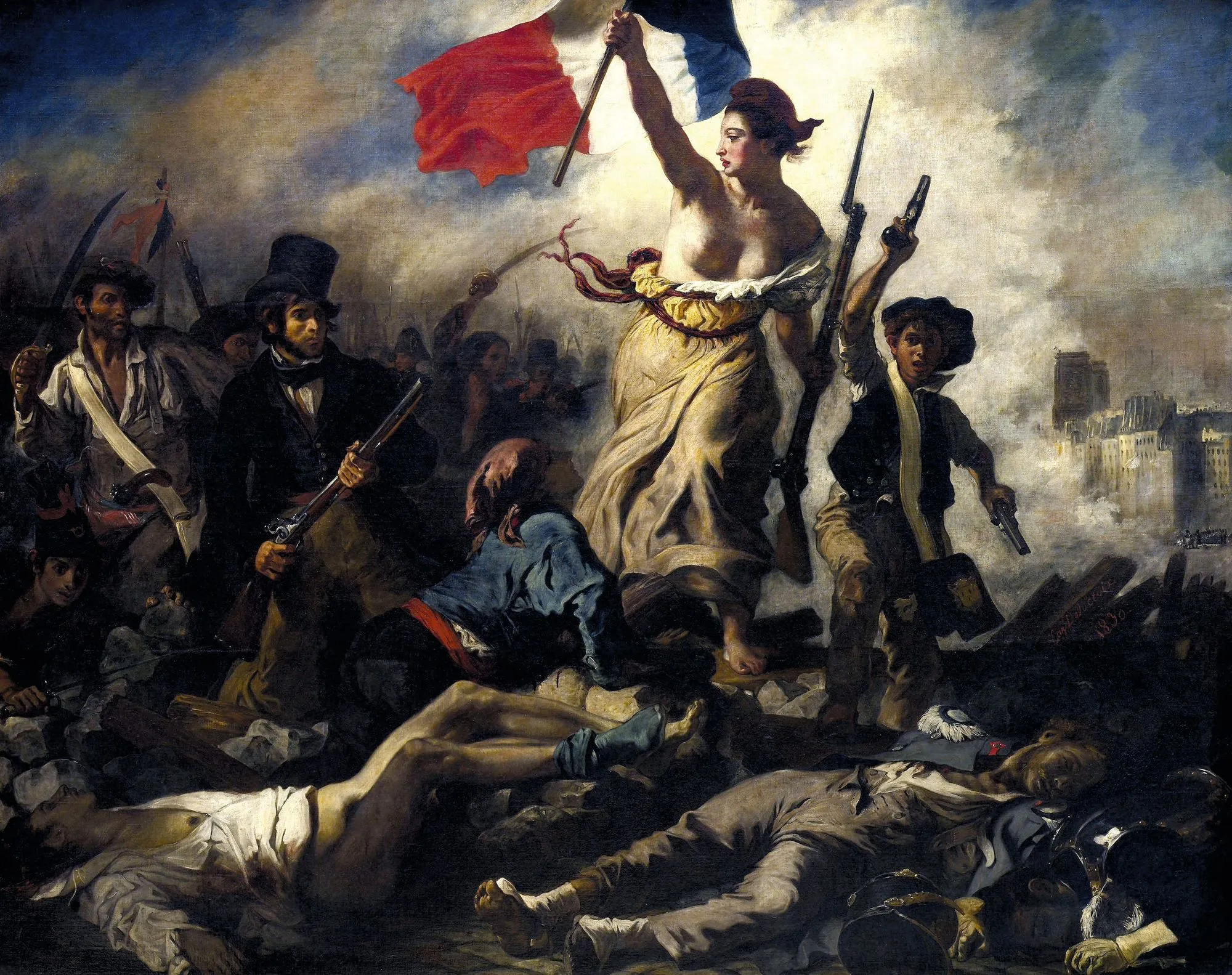 Eugène Delacroix, La Liberté guidant le peuple, 1830,
huile sur toile, 260 × 325 cm, musée du Louvre, Paris.