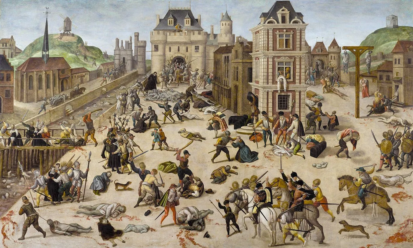 François Dubois, Massacre de la Saint‑Barthélemy, 1572‑1584, huile sur bois, 94 × 154 cm, musée cantonnal des Beaux-Arts, Lausanne, Suisse.
