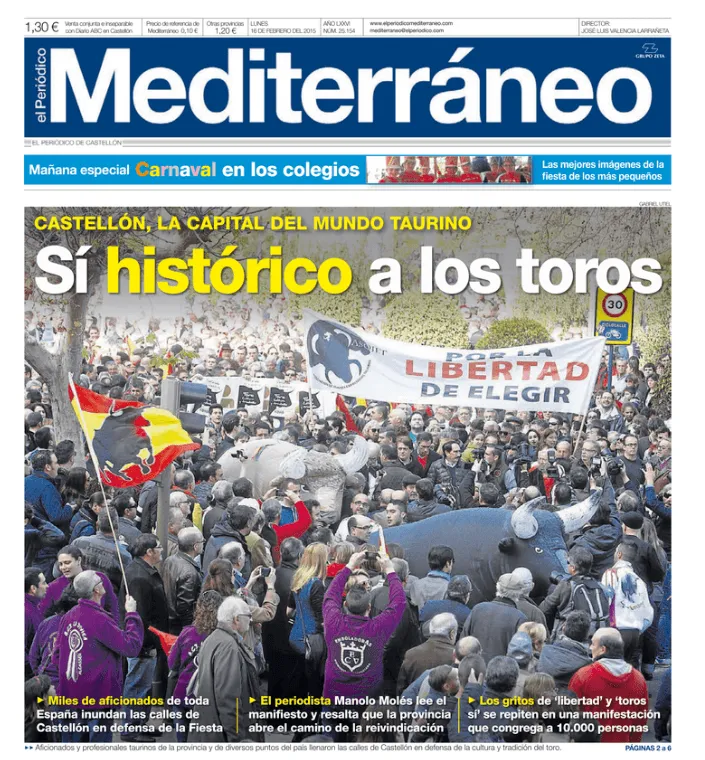 Portada del periódico Mediterráneo, 2015.