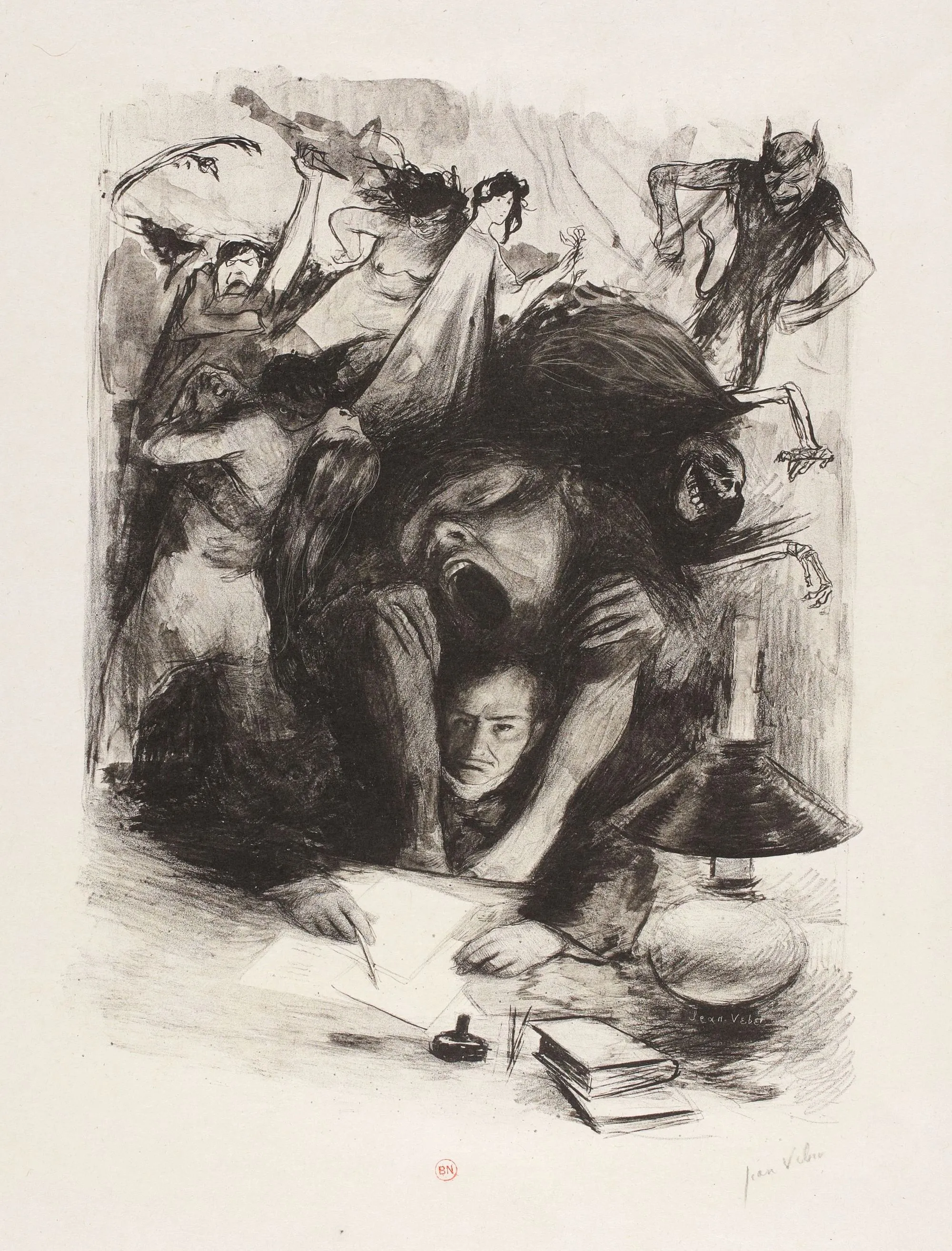 Jean Veber, « L'Ennui », projet de préface pour Les Fleurs du Mal de Baudelaire, 1896, lithographie, 29 × 24 cm, BnF, Paris.
