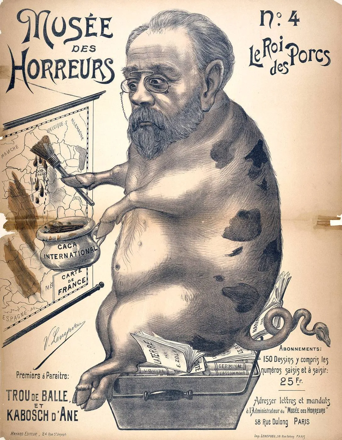 Victor Lenepveu, « Zola, le roi des porcs », Le Musée des horreurs, 1899.