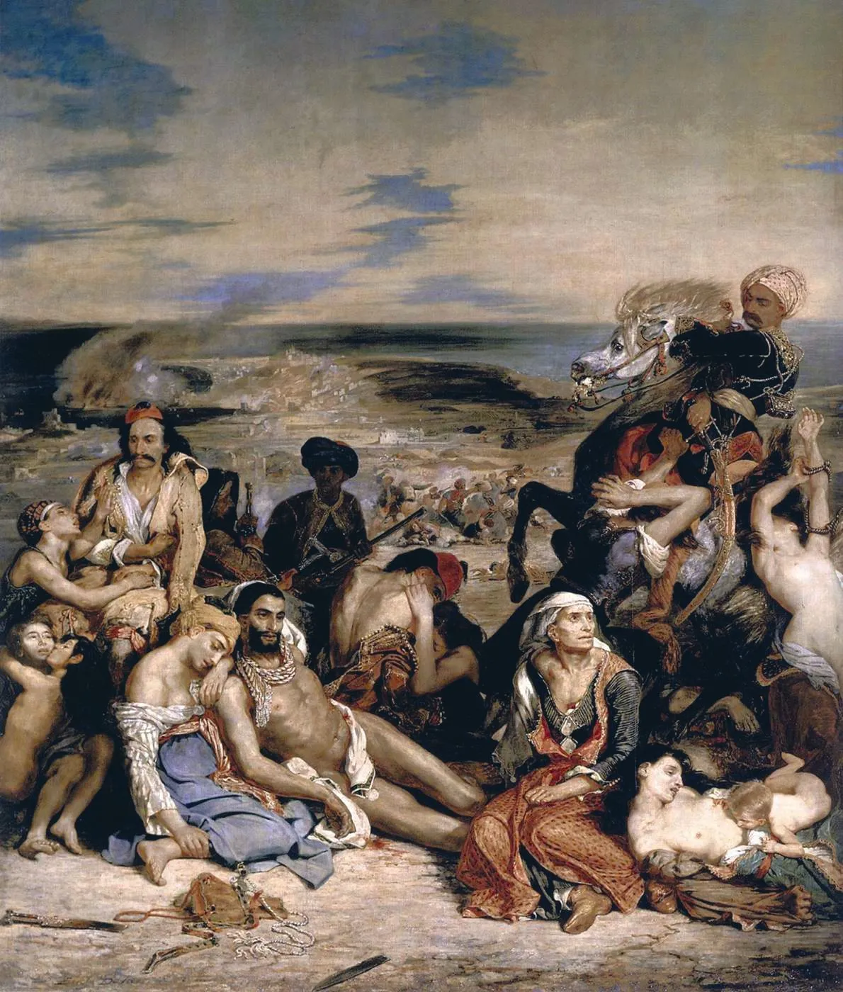 Eugène Delacroix, Scènes des
massacres de Scio, 1823 - 1824,
huile sur toile, 419 × 354 cm,
musée du Louvre, Paris.
