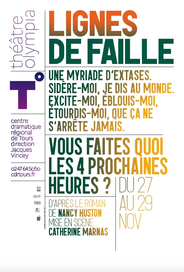Affiche pour l'adaptation théâtrale de Lignes de faille, mise en scène de Catherine Marnas, 2010, Théâtre Olympia, Tours.