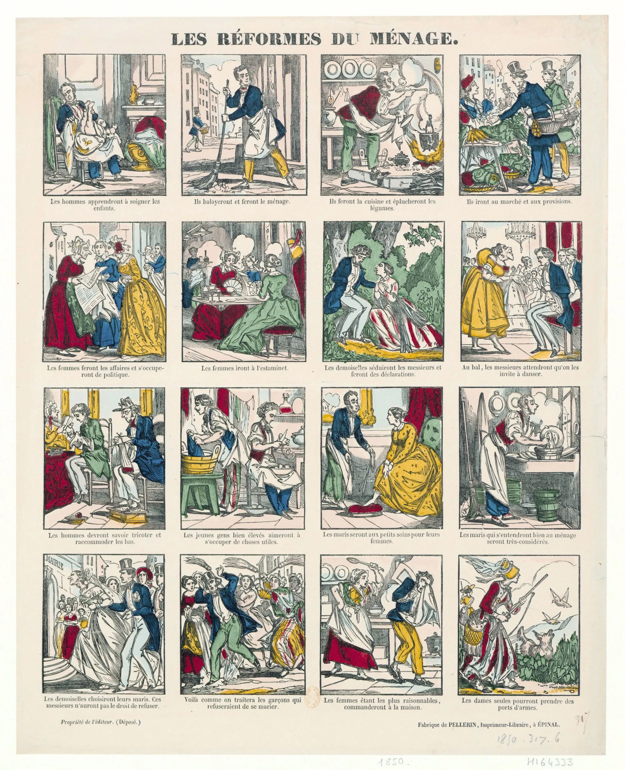 Les réformes du ménage, 1850, estampe populaire, BnF, Paris.