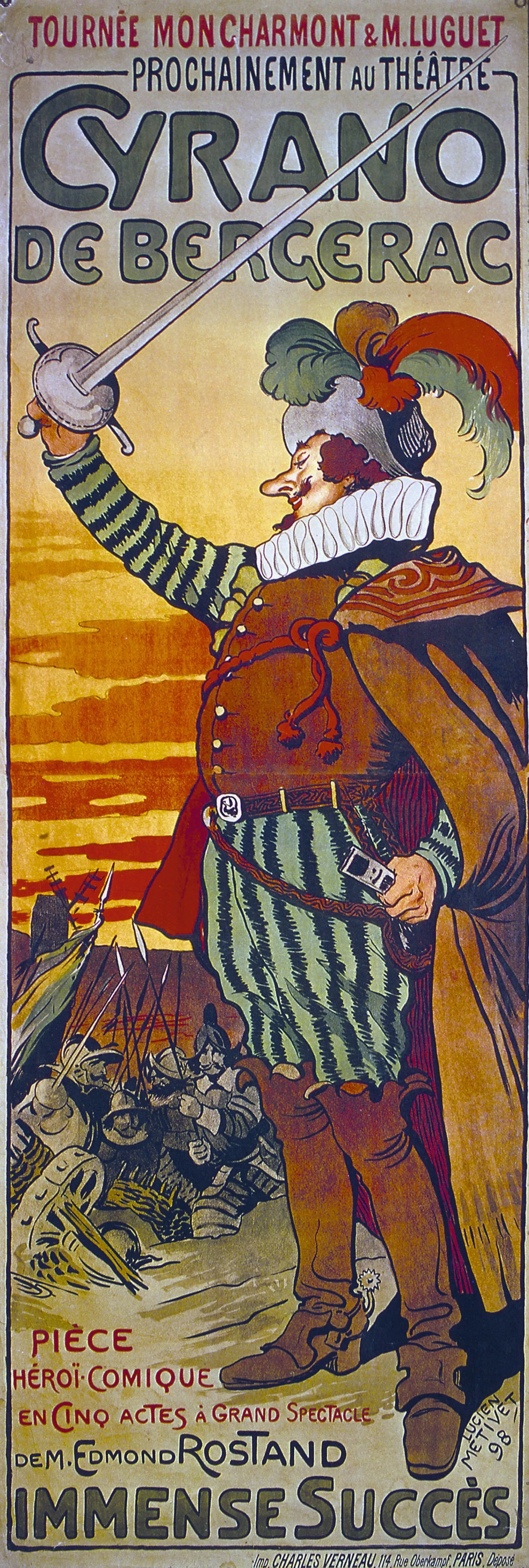 Lucien Métivet, affiche de la pièce Cyrano de Bergerac, 1898