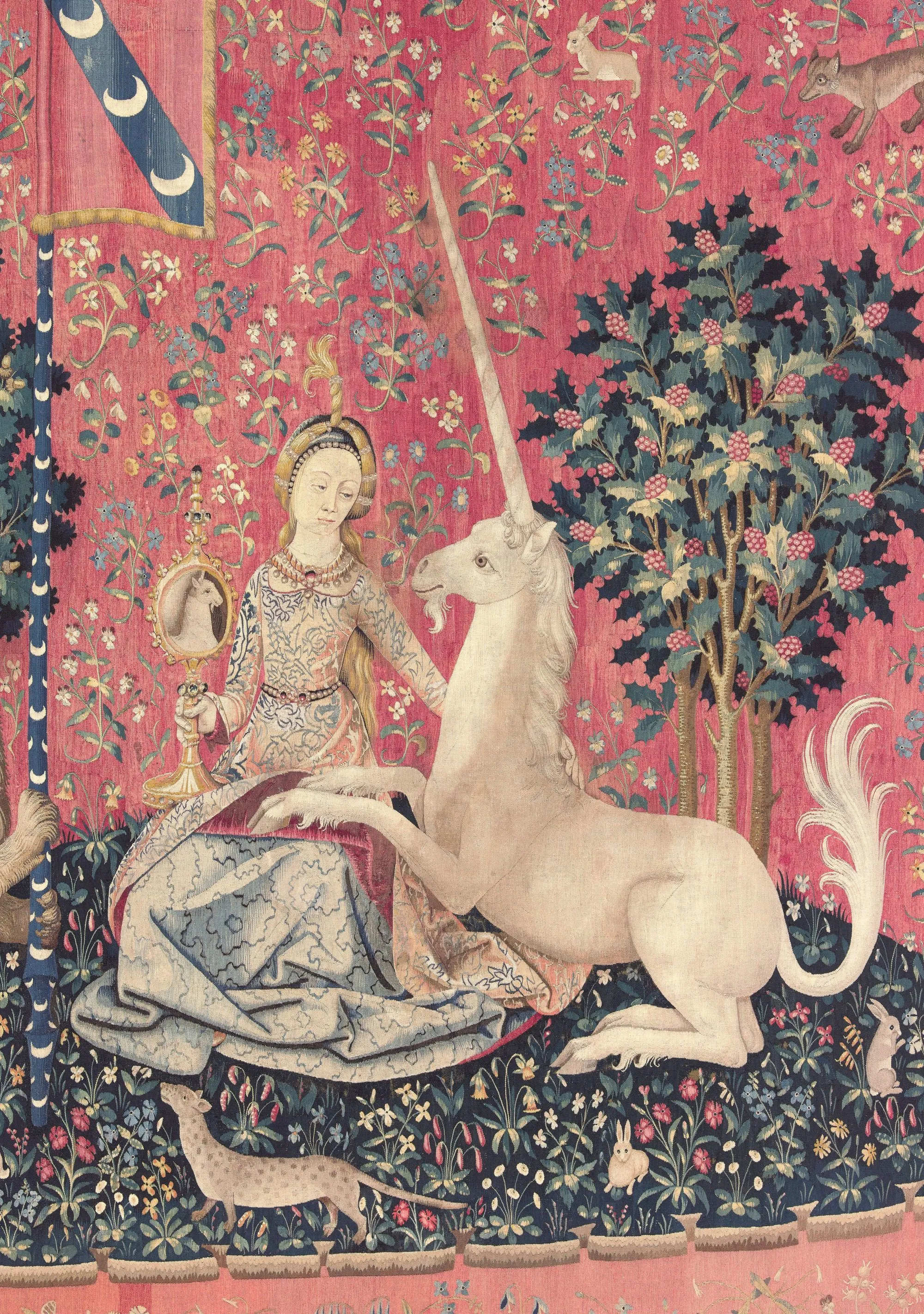 Teinture de la Dame à la licorne : la Vue, vers 1500, tapisserie