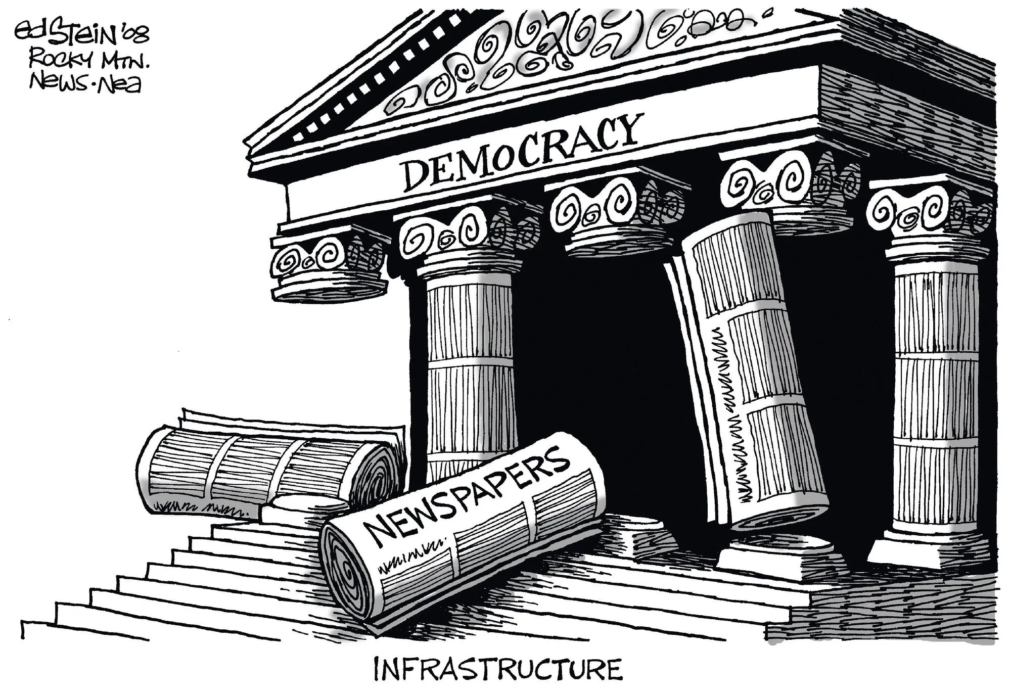 Ed Stein, « Infrastructure », inspiré du bâtiment de la Cour Suprême, publié dans le Rocky Mountain News, 2008.