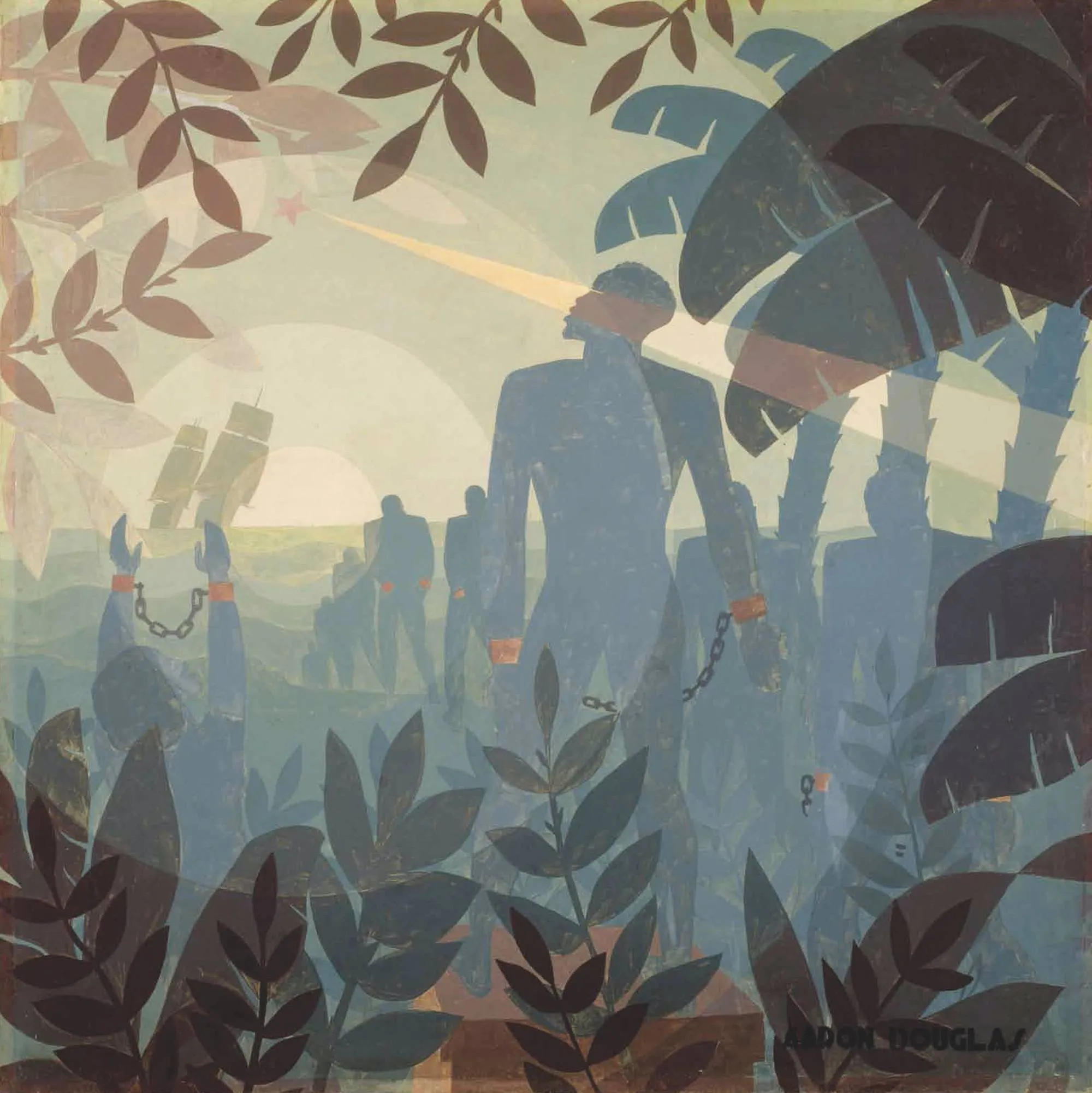 Aaron Douglas, Into bondage, 1936, huile sur toile, 153 × 154 cm, National Gallery of Art, Washington, États-Unis.