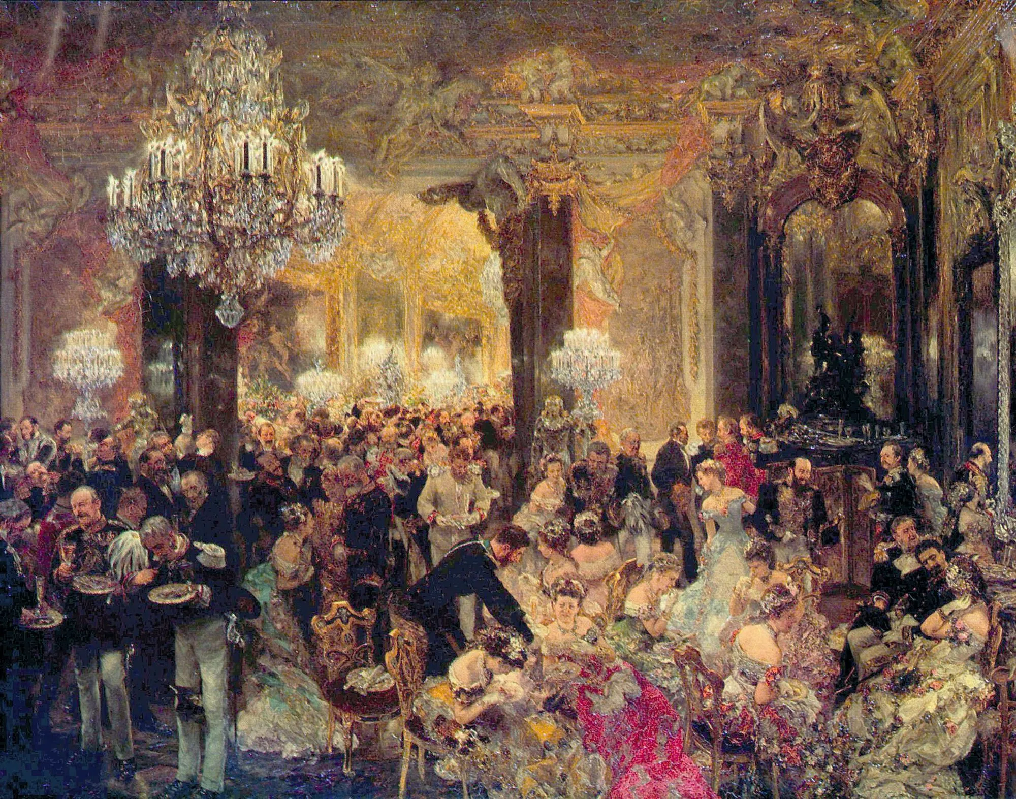 Adolph von Menzel, Dîner de bal, huile sur toile, 71 × 90 cm, Alte Nationalgalerie, Berlin, 1878.