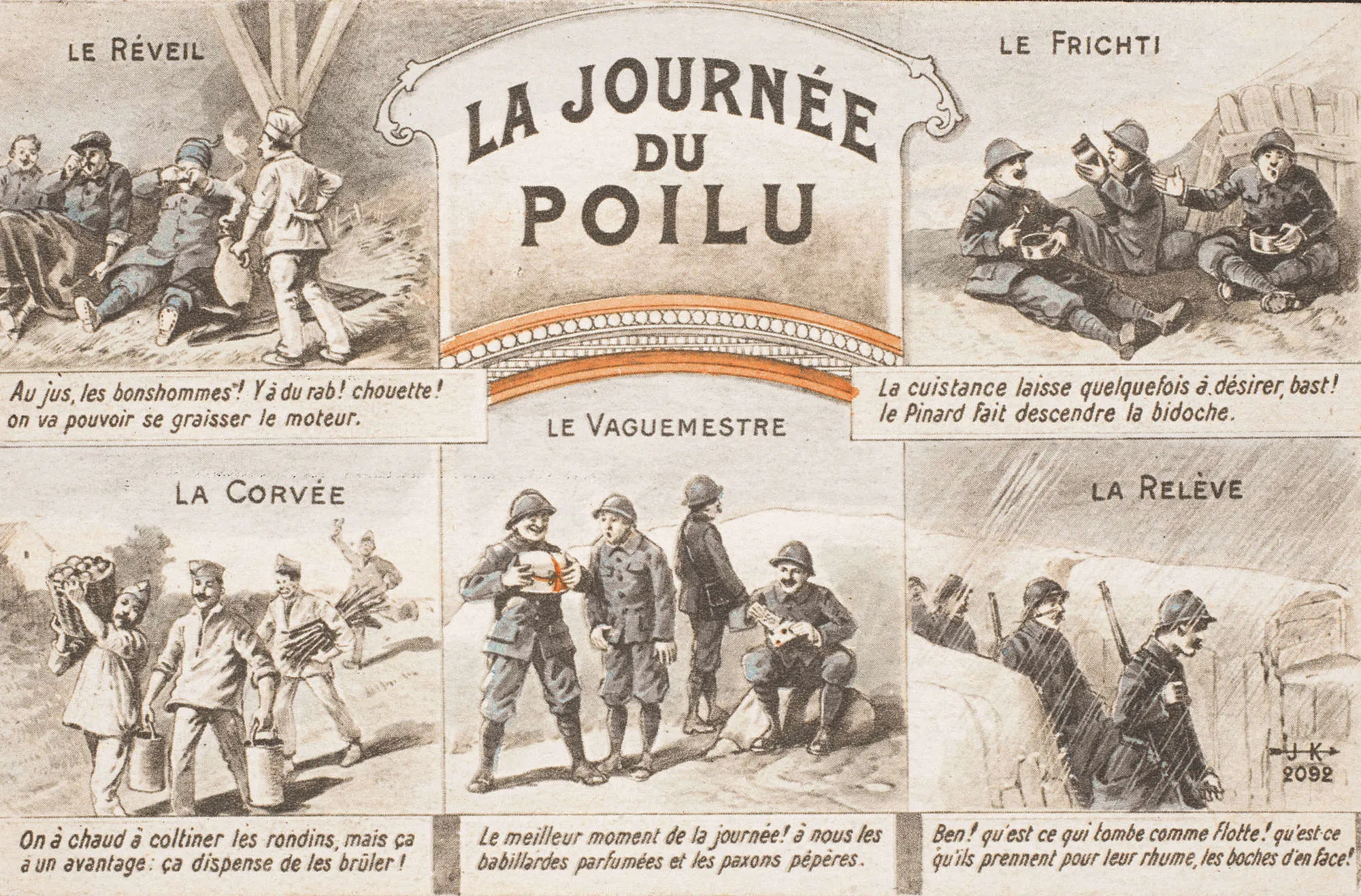 « La journée du poilu », après 1914, carte postale imprimée d'après un dessin anonyme