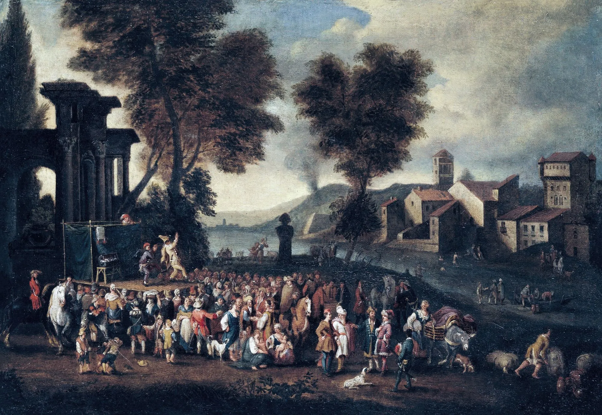 Peeter van Bredael, Scène de la Commedia dell'arte dans un paysage italien.
