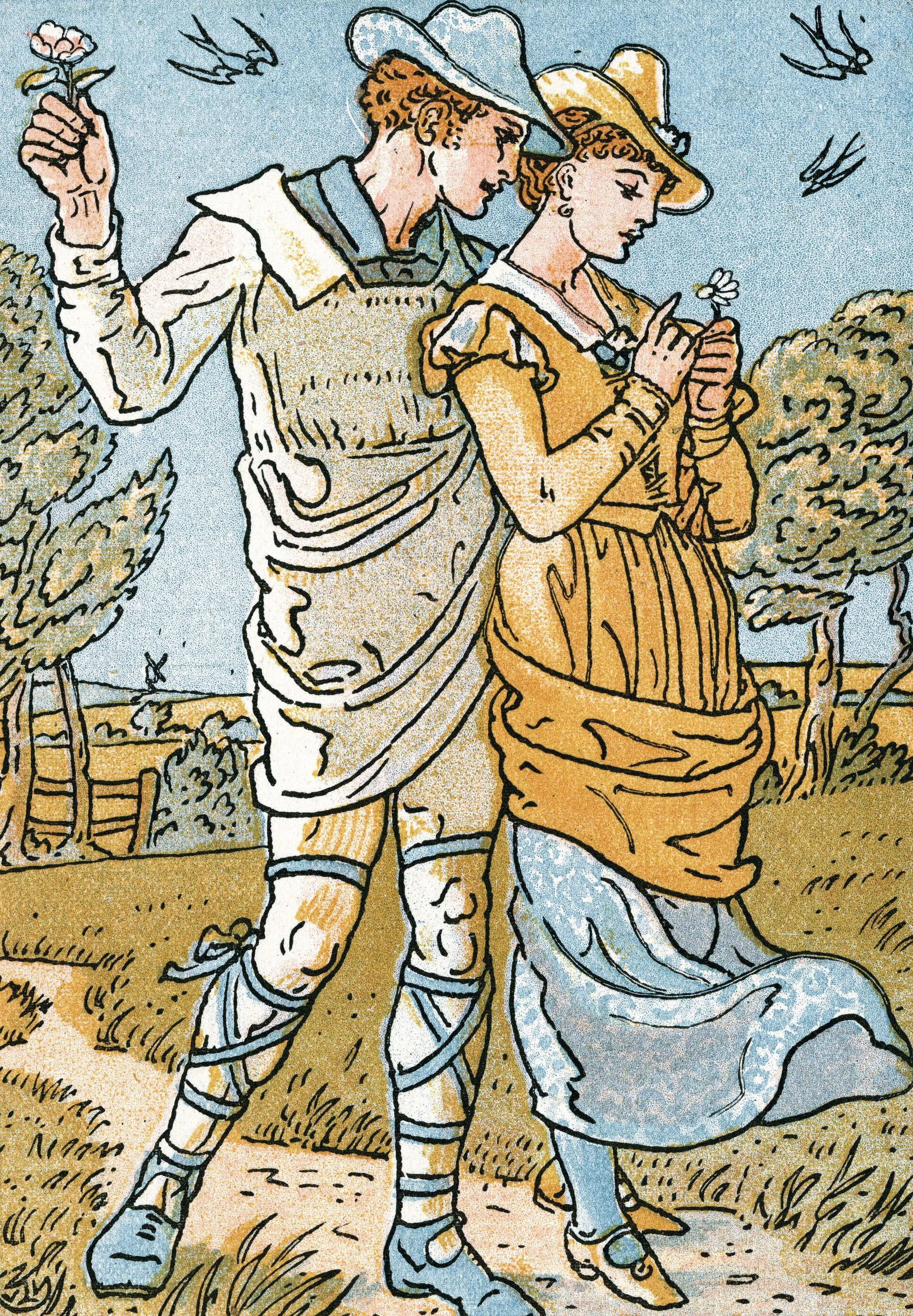 Walter Crane, illustration pour « It was a Lover and his Lass », chanson tirée de Comme il vous plaira de Shakespeare, 1884, lithographie en couleur, coll. privée.