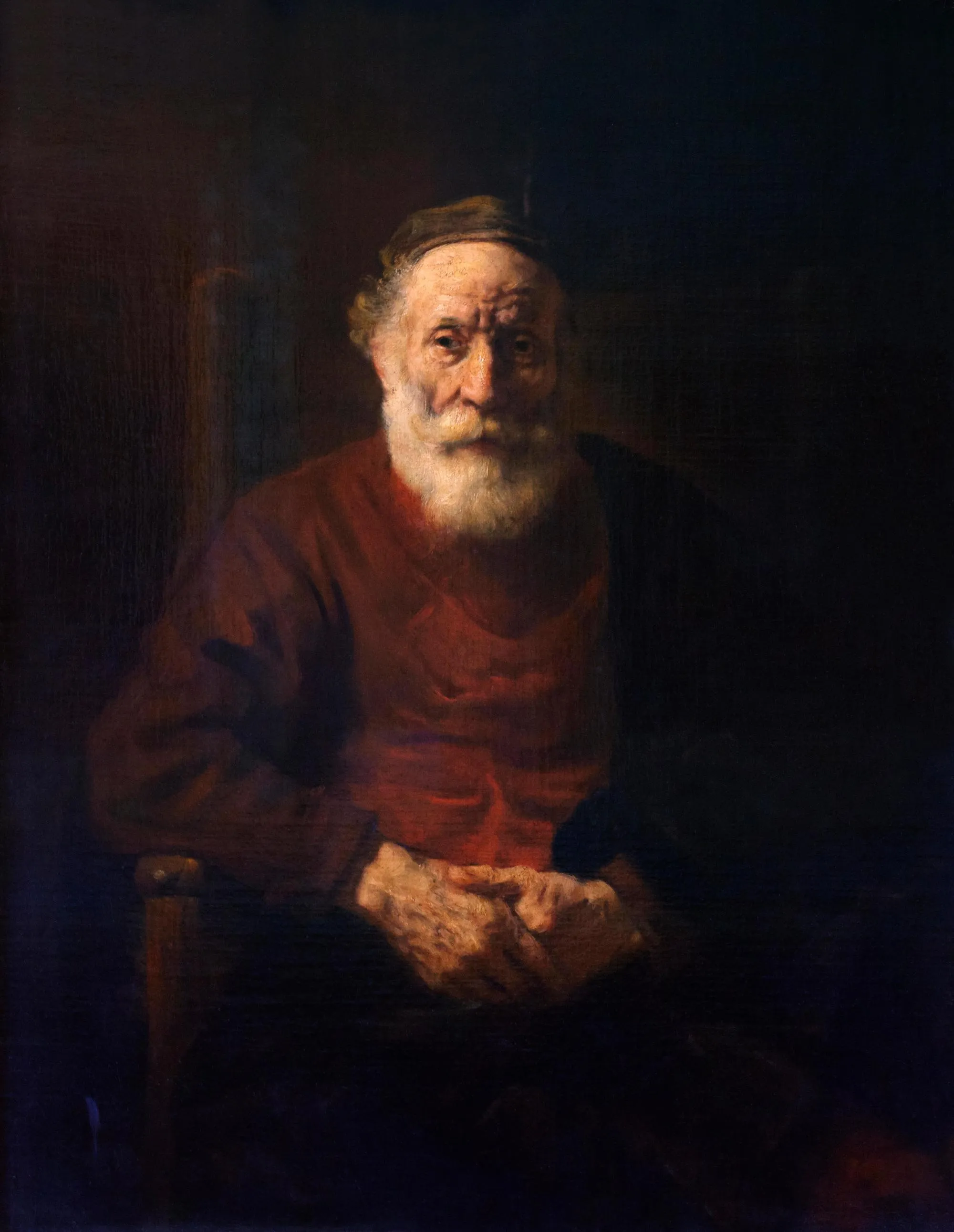 Rembrandt van Rijn, Portrait d'un vieil homme en rouge, 1652-1654, huile sur toile, 108 ×86 cm, musée de l'Ermitage, Saint-Pétersbourg, Russie.