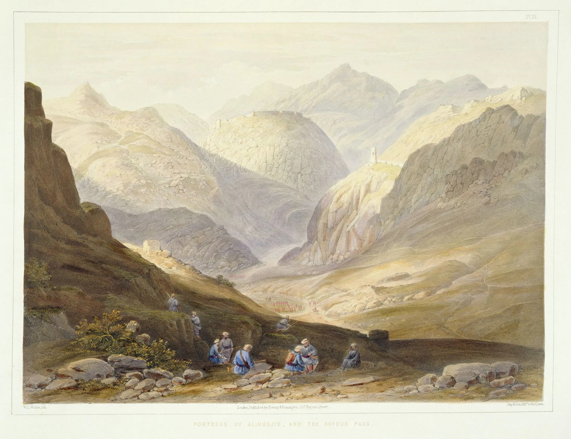 D'après James Rattray, Forteresse
d'Alimusjid et la passe du
Khyber, lithographie extraite de
la série « Scènes, habitants et
costumes d'Afghanistan »,
gravée par W.L. Walton, 1848