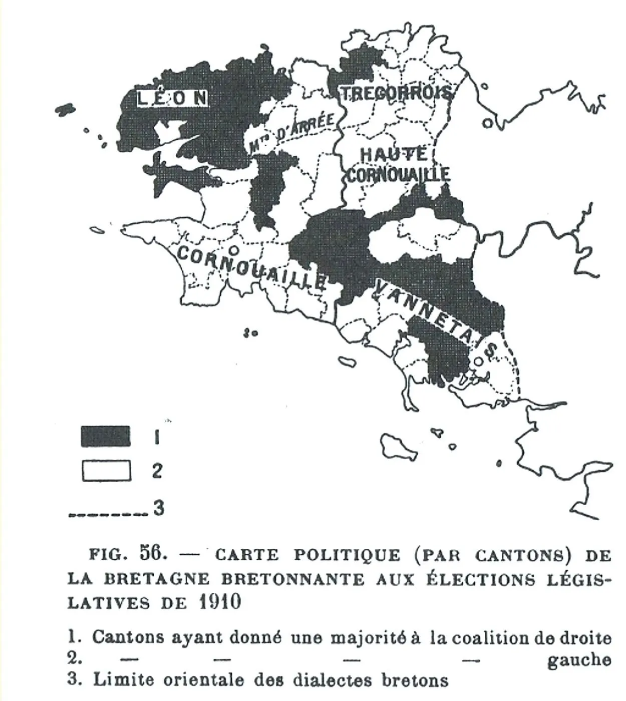 Une carte du livre de Siegfried qui montre le clivage géographique du vote.