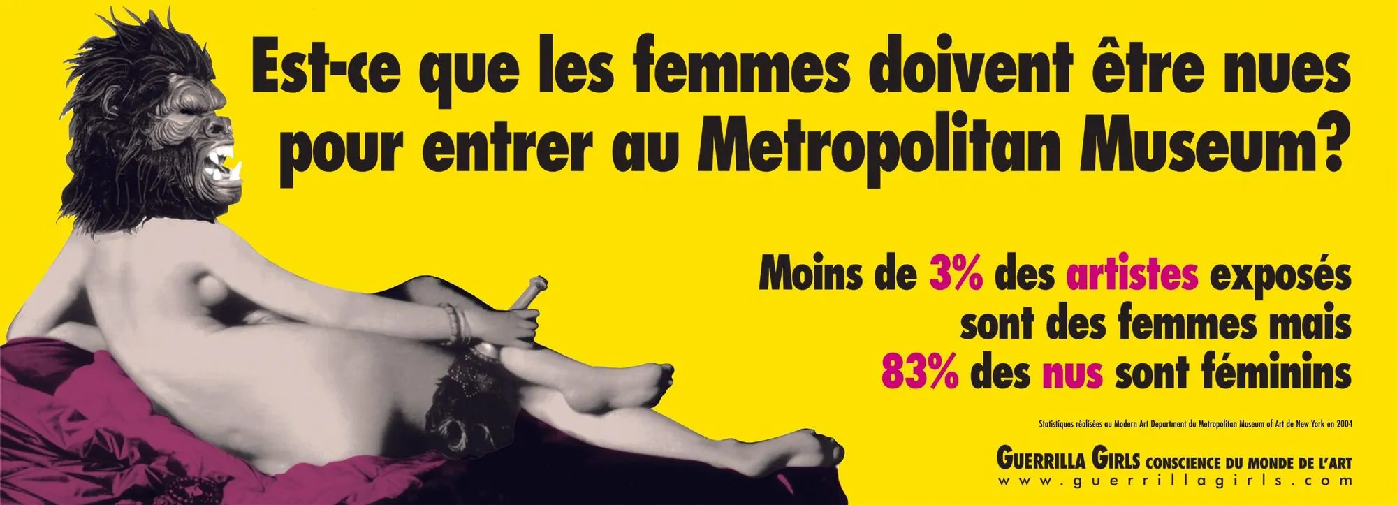 Guerrilla Girls, Est-ce que les femmes doivent être nues pour entrer au Metropolitan Museum ?, 1989, affiche publicitaire.