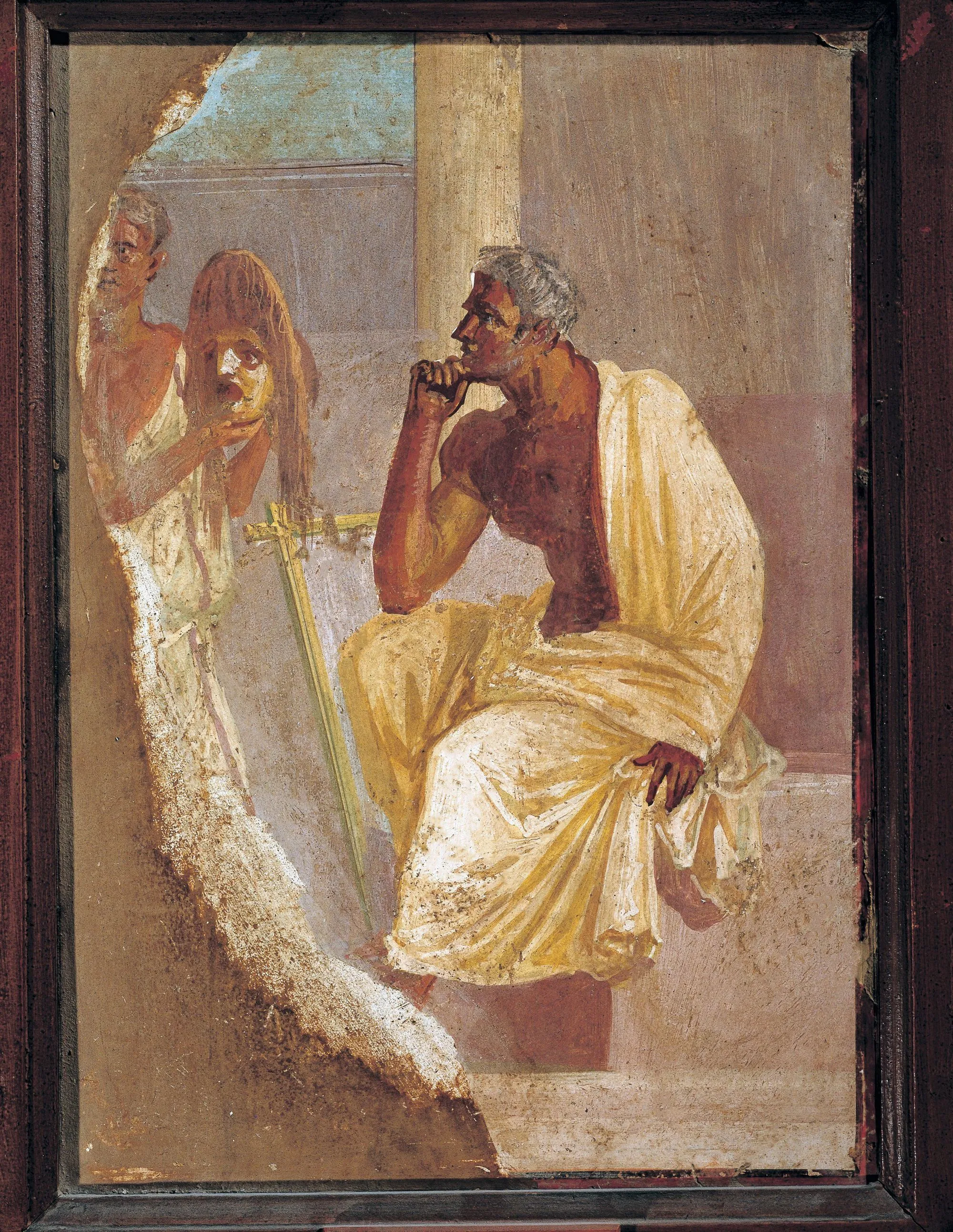 Un acteur et un masque tragique, fresque de Pompéi, Musée archéologique national, Naples.