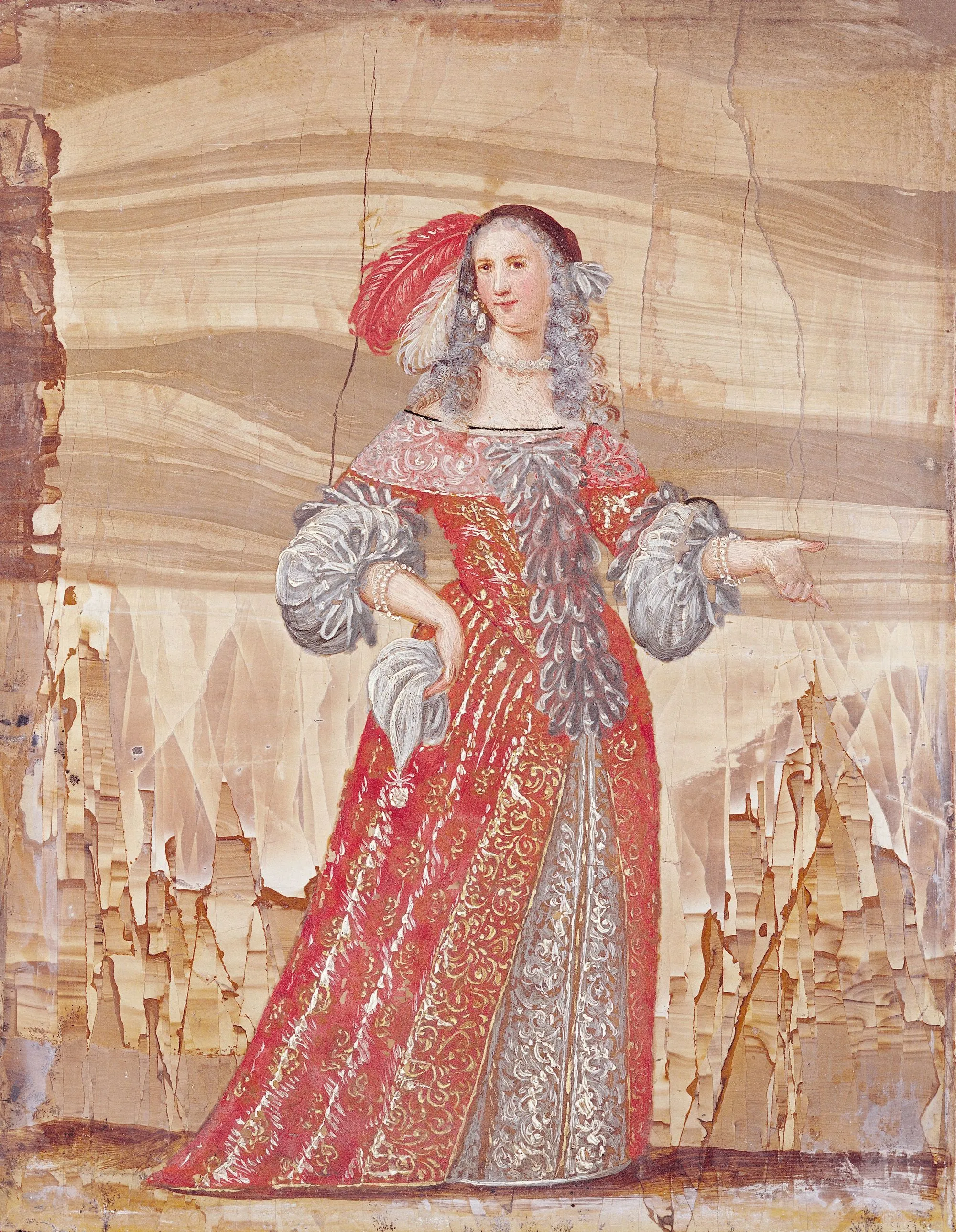Portrait de Madeleine Béjart dans le rôle de Magdelon, dans Les Précieuses ridicules de Molière, fin du XVIIe siècle, coll. privée.