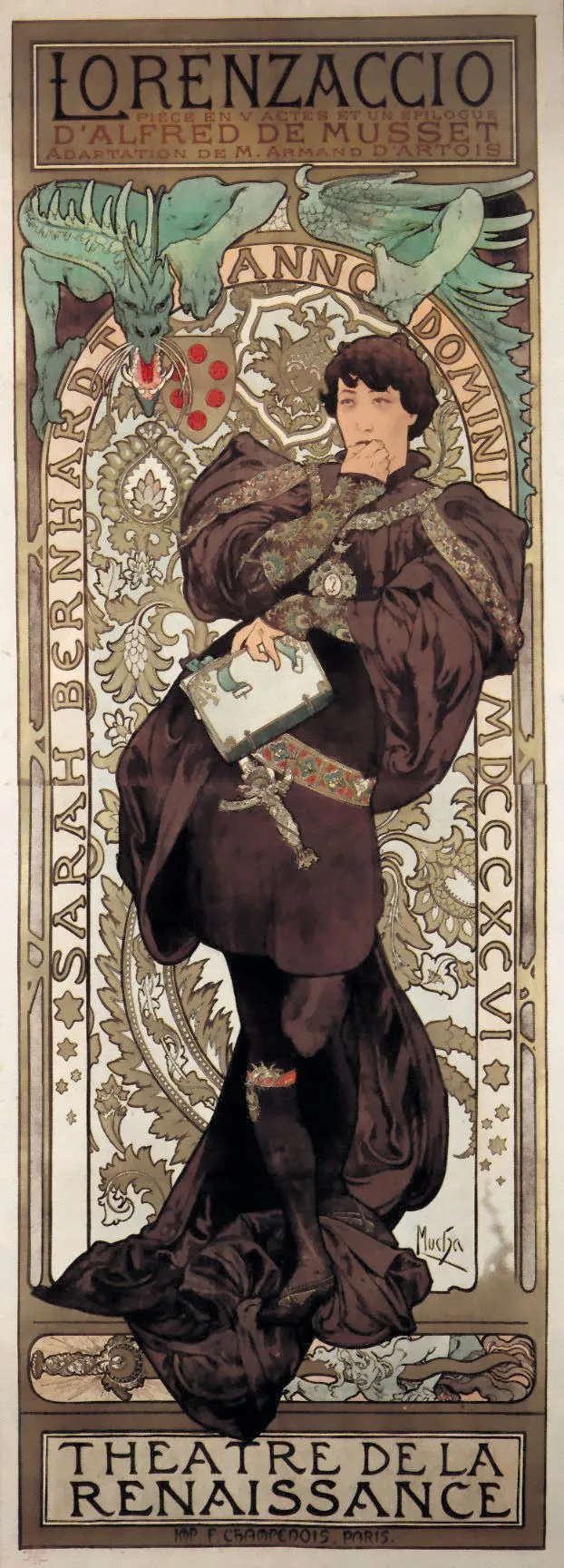 Alfons Mucha, affiche de la pièce Lorenzaccio, 1896