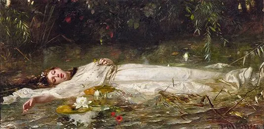 Friedrich Heyser, Ophélie, avant 1921, huile sur toile, 90 × 180 cm, coll. privée.