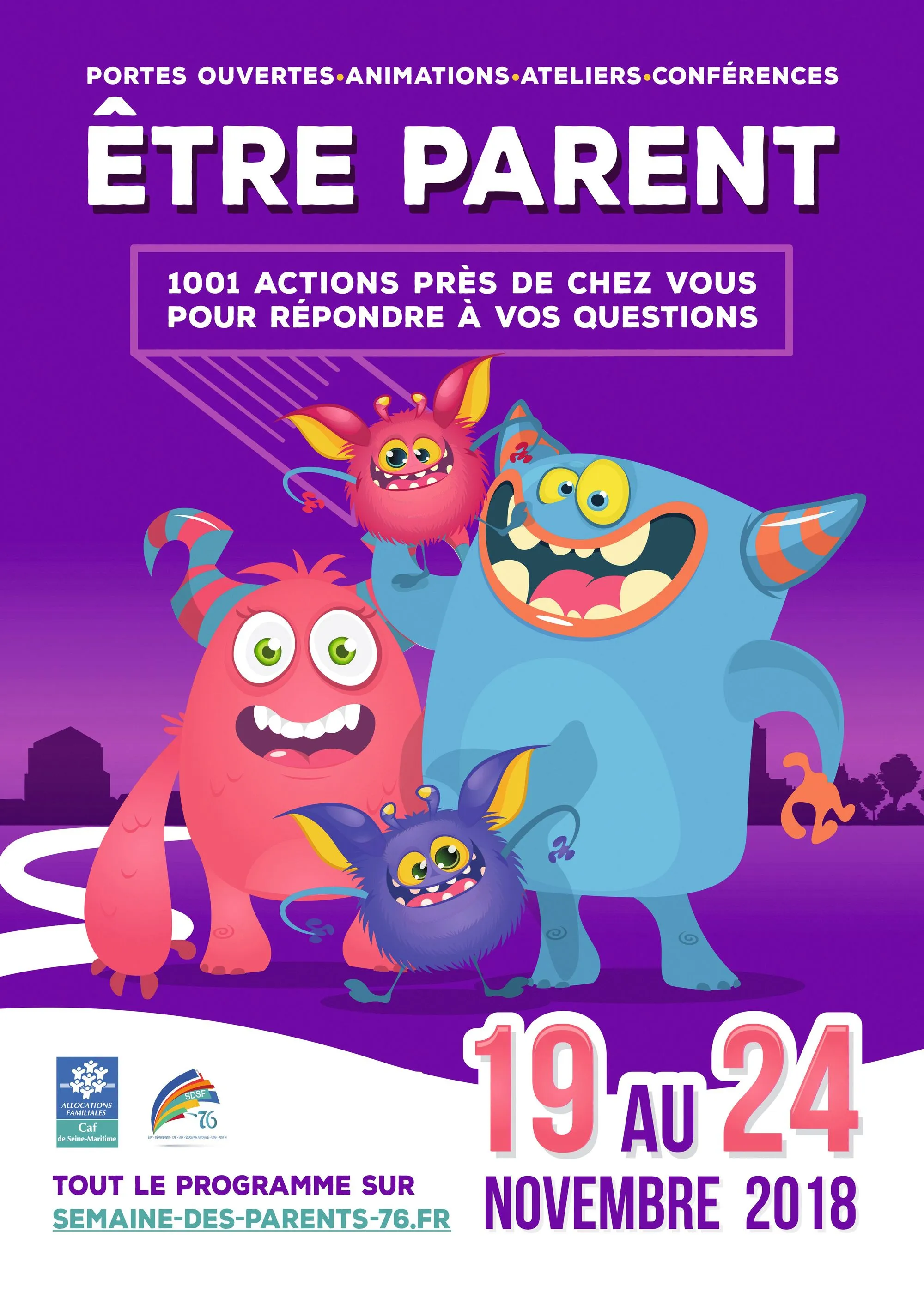 Affiche pour un forum organisé par la CAF de Seine-Maritime à destination des jeunes parents.
