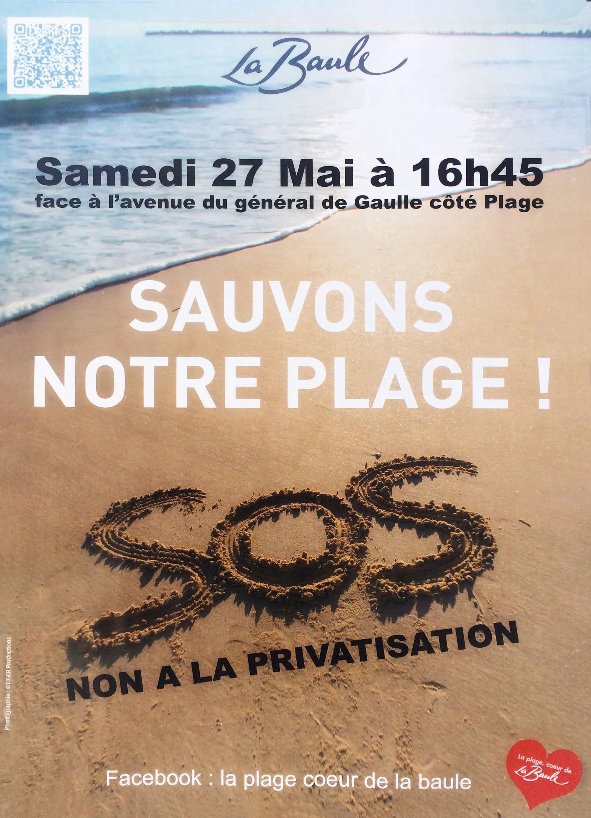 Affiche appelant à une manifestation contre la « privatisation » de la plage en 2017.