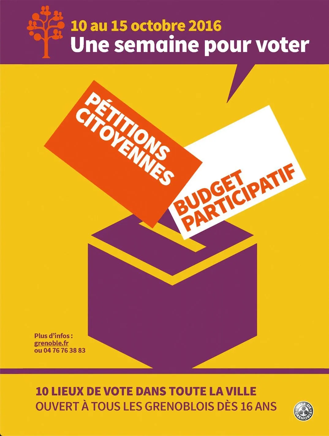 Affiche pour des initiatives de démocratie participative à Grenoble en 2016.