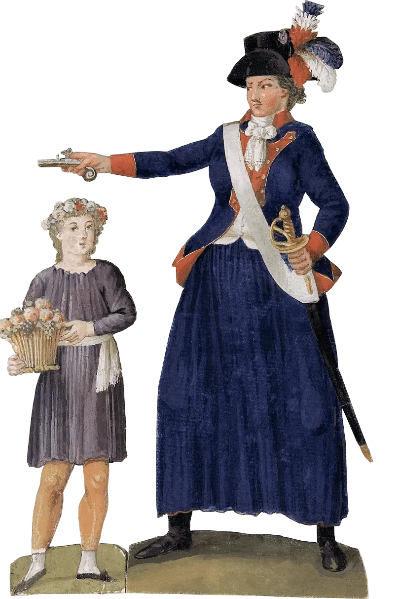 Jean-Baptiste Lesueur, Théroigne de Méricourt vêtue en amazone (détail), gouache, 1793-1795, Musée Carnavalet