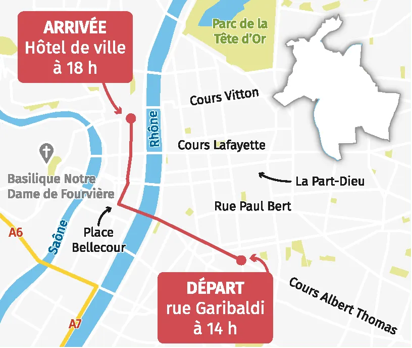 Itinéraire d'une manifestation à Lyon