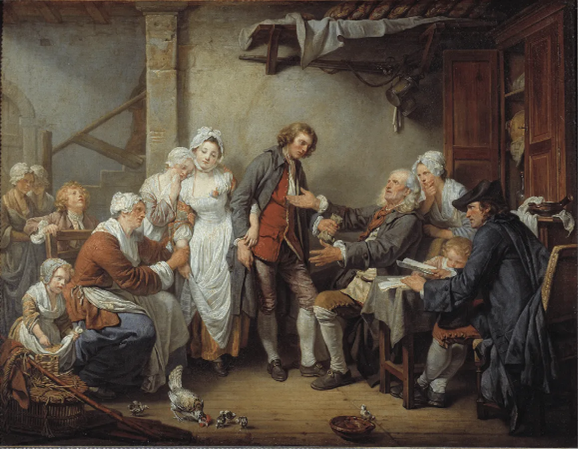 Jean-Baptiste Greuze, Un mariage, et l'instant où le père de l'accordée délivre la dot à son gendre, dit L'accordée de village