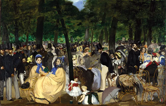 Édouard Manet, La Musique aux Tuileries, 1862, huile sur toile, 76 × 118 cm,
National Gallery, Londres.