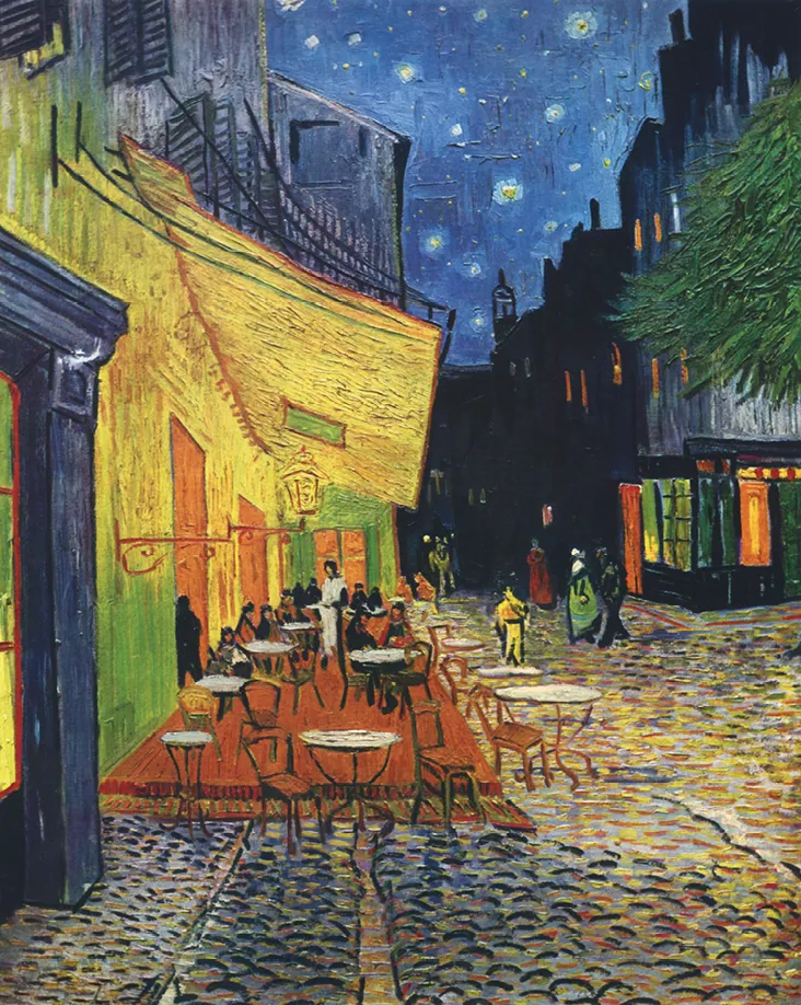 Vincent Van Gogh, Terrasse du café le
soir, place du forum, à Arles, 1888, huile
sur toile, 81 × 65 cm, musée Kröller-
Müller, Otterlo.