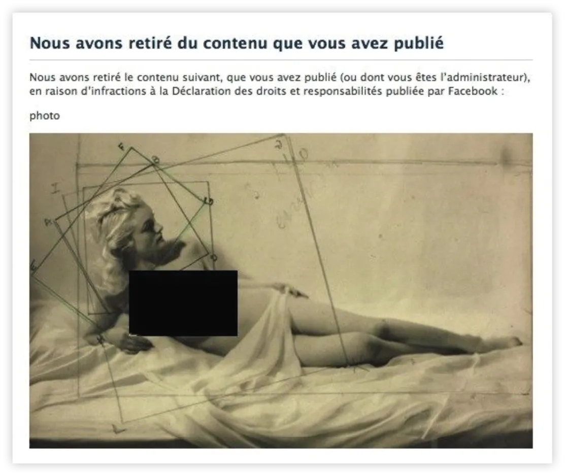 Capture d'écran de la page Facebook du musée du Jeu de Paume après la publication d'un post représentant un nu féminin, le 6 mars 2013.