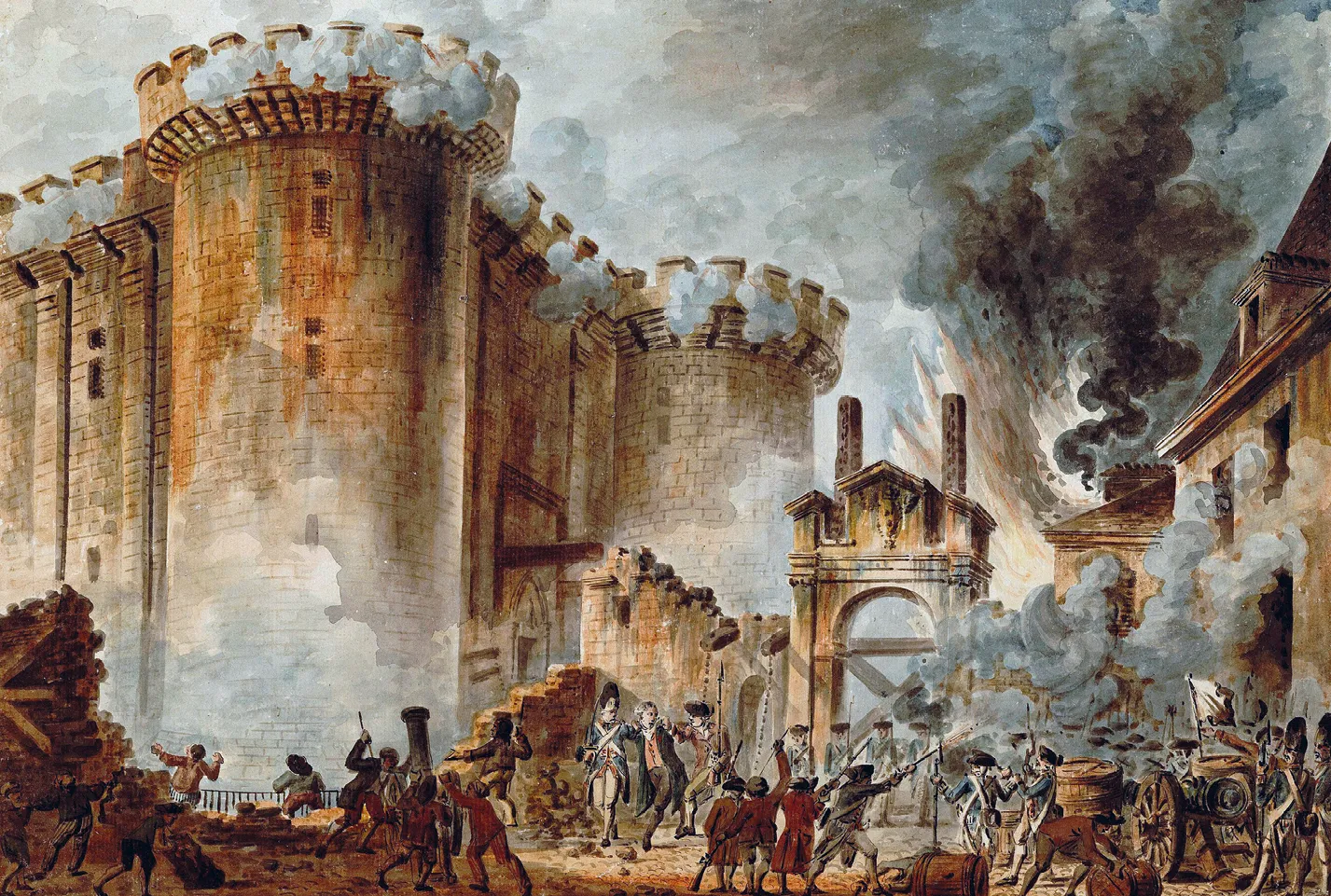 Jean-Pierre Houël, La Prise de la Bastille, 1789,
aquarelle, 37,8 × 50,5 cm, BnF, Paris.