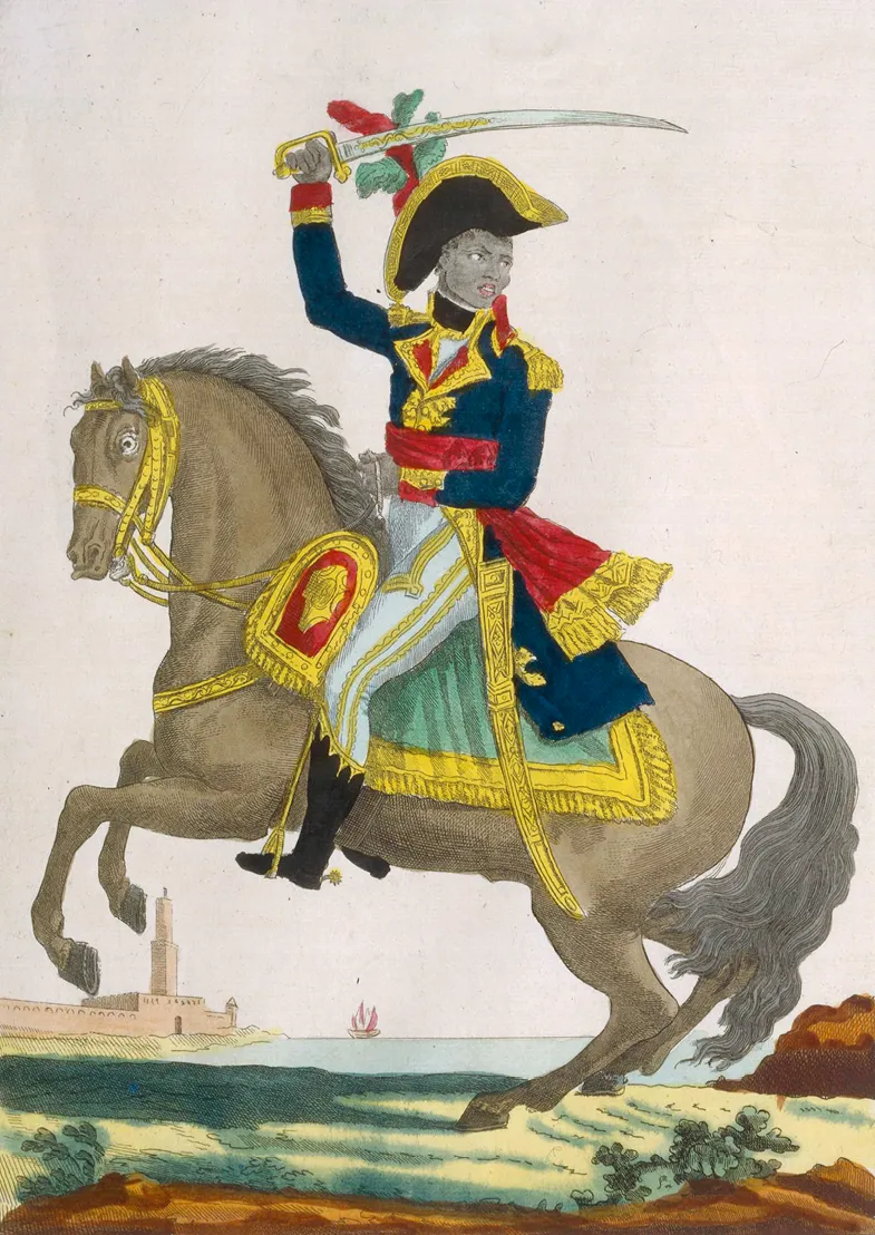 Carl de Vinck, Toussaint Louverture, chef des Noirs insurgés de
Saint‑Domingue, v. 1793-1795, eau-forte coloriée, 32 × 23,5 cm, BnF, Paris.