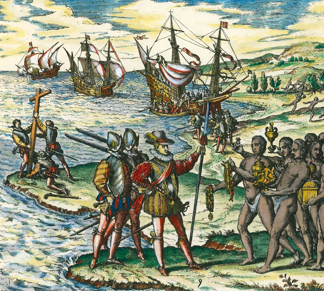 Théodore de Bry, Grands voyages. America pars quarta, 1592, gravure (coloriée plus tard), BnF, Paris