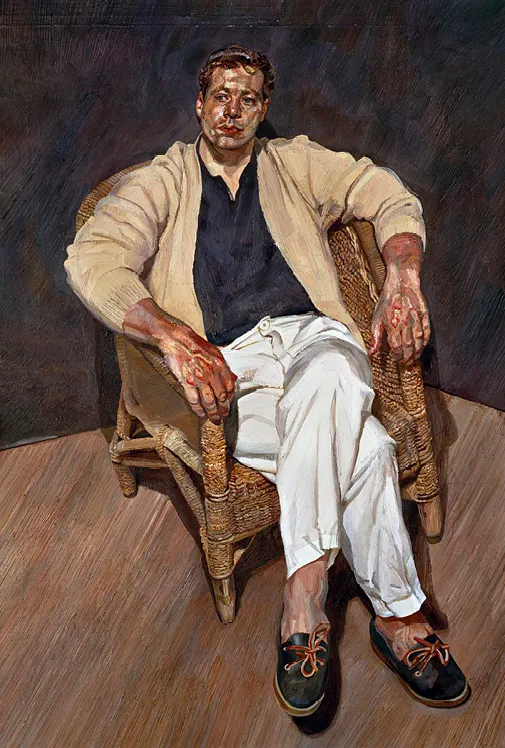 Lucian Freud, Man in a String Chair, 1988-1989, huile sur toile, 150 × 102 cm, musée Thyssen- Bornemisza, Madrid, Espagne.