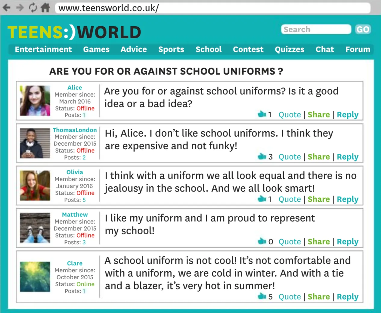 Capture d'écran d'un site internet teensworld.com