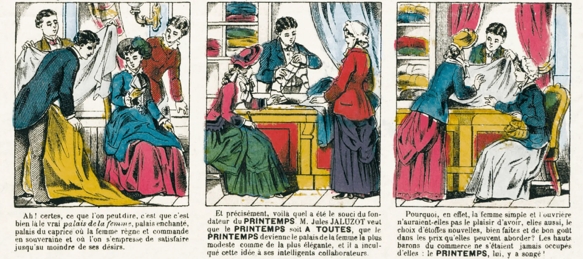 Trois vignettes de l'image d'Épinal Le rayon d'épargne du Printemps