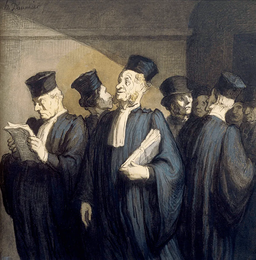  Avant l'audience Honoré Daumier ( encre et aquarelle)