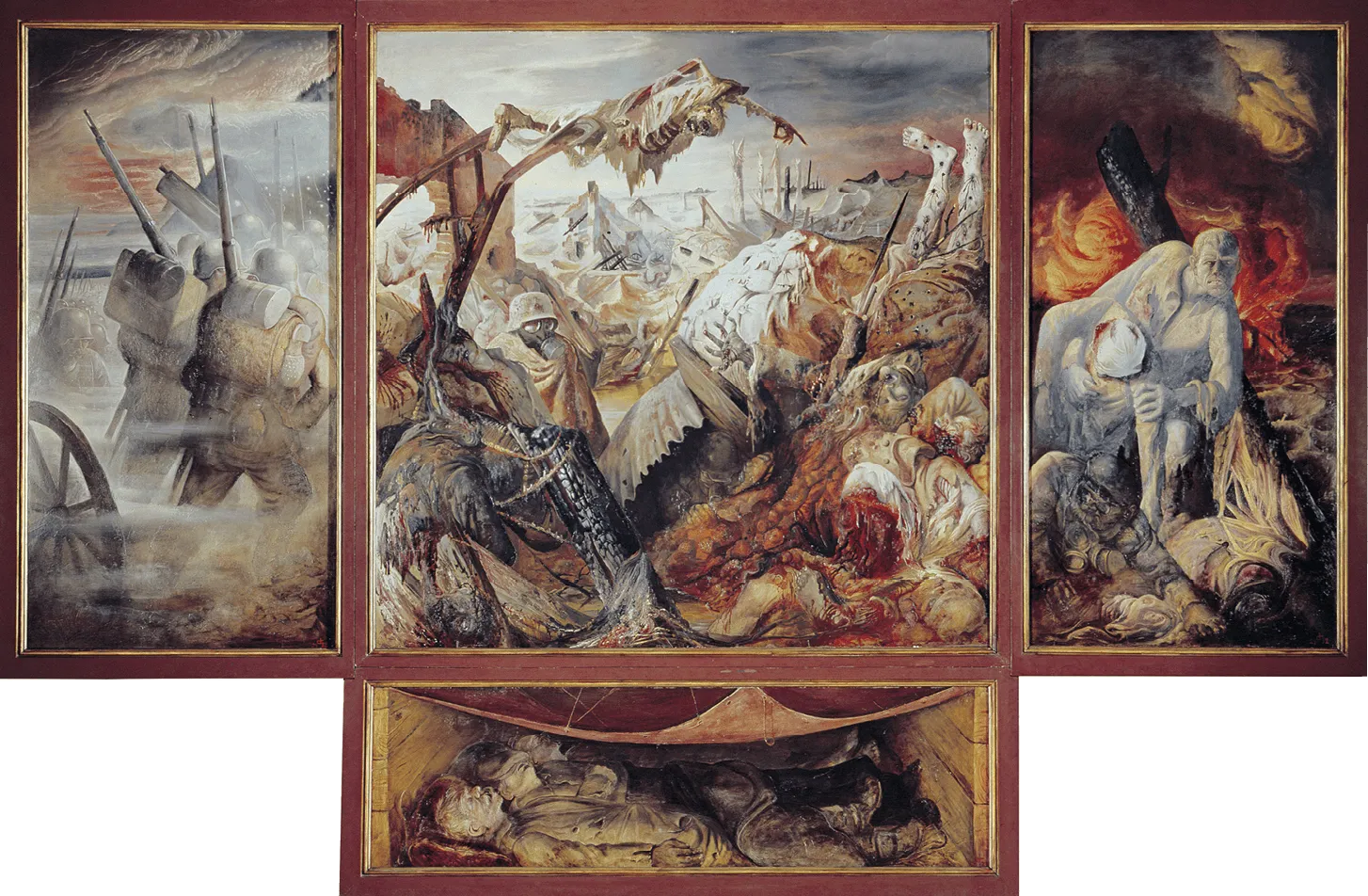 Otto Dix (1891-1969), La Guerre, 1932, tempera sur panneaux de bois, 4,68 × 2,04 m (Galerie Neue Meister, Dresde).