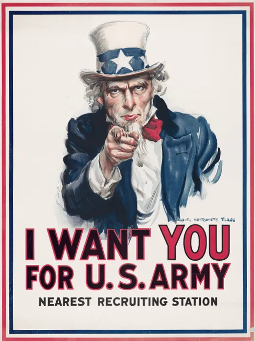 Affiche de recrutement (« J'ai besoin de vous pour l'armée ! »), États-Unis, 1917.