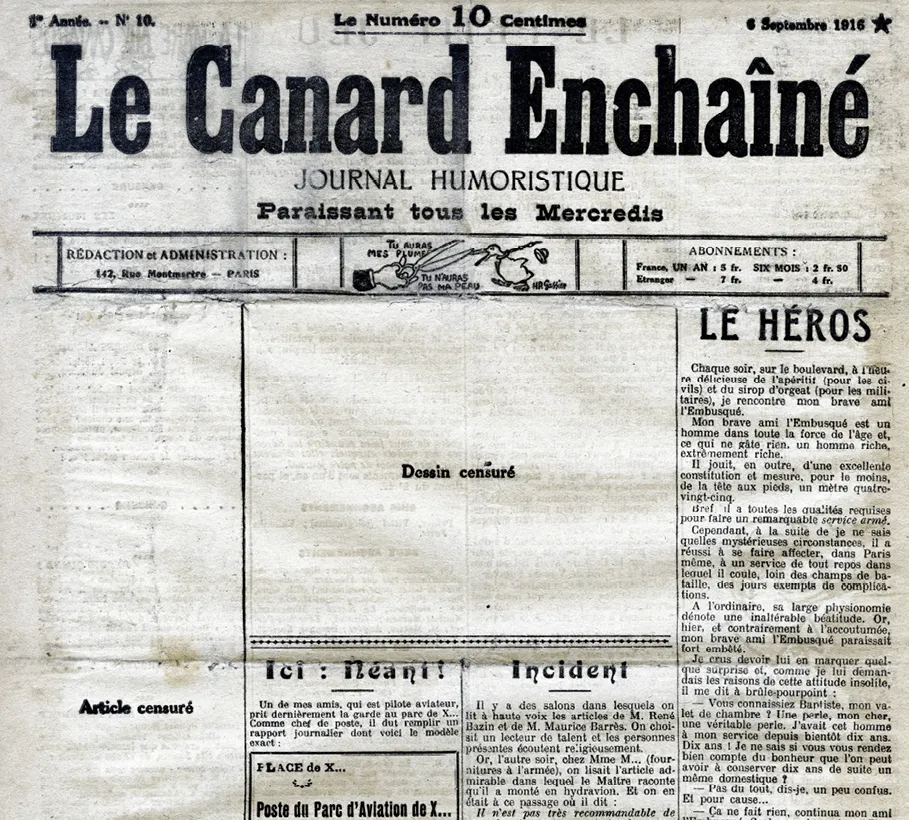 Une du journal Le Canard Enchaîné, septembre 1916.