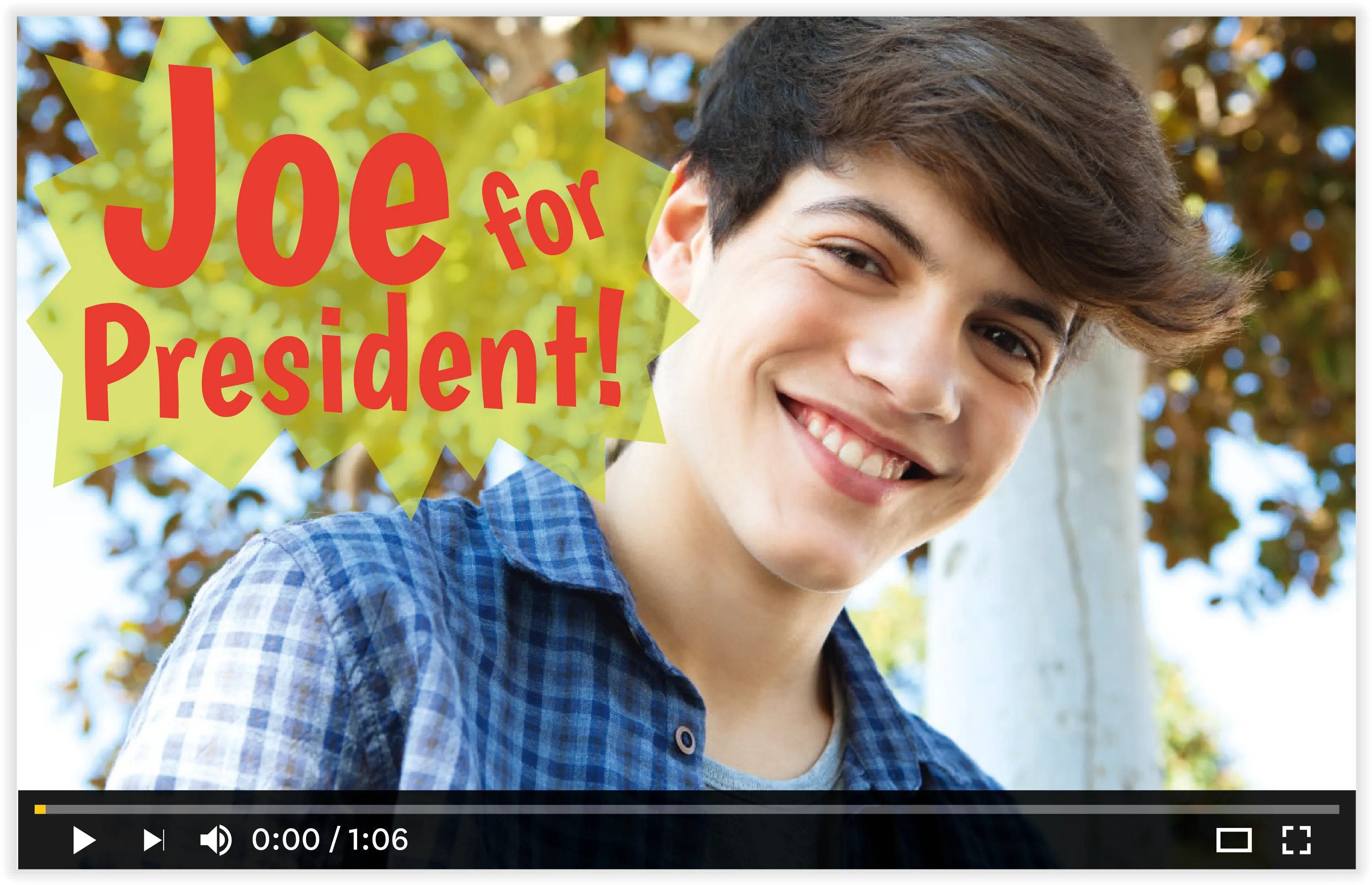 Photo d'une vidéo de la chaine Youtube en question, on voit un jeune homme et il est écrit: Joe for president!