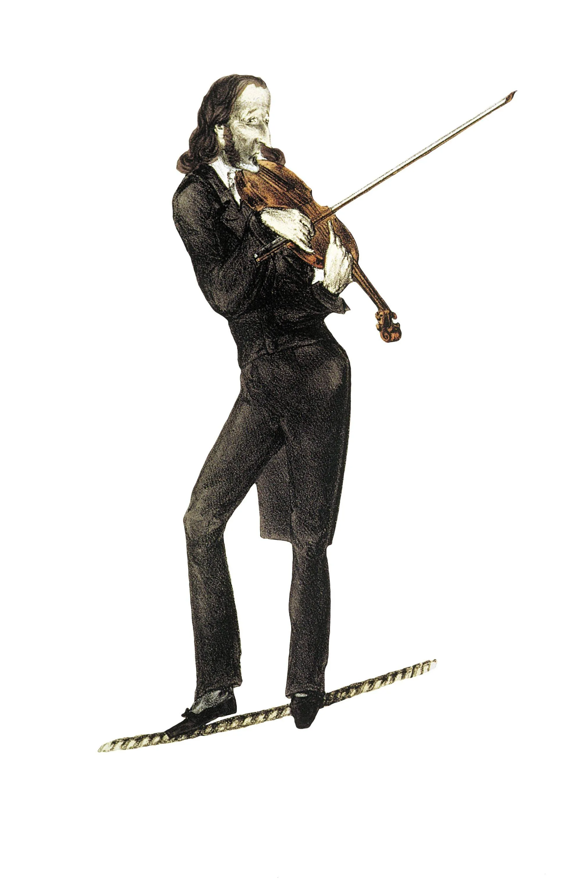 Illustration : Niccolò Paganini jouant du violon sur une corde.