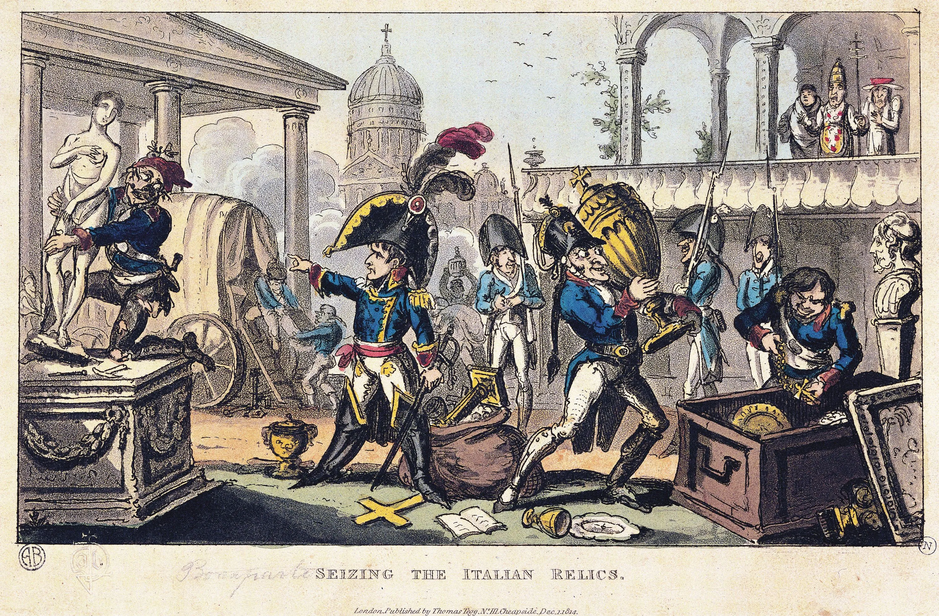 Napoléon Ier conduit le pillage de l'armée française en Italie, caricature de James Gillray, 1814.