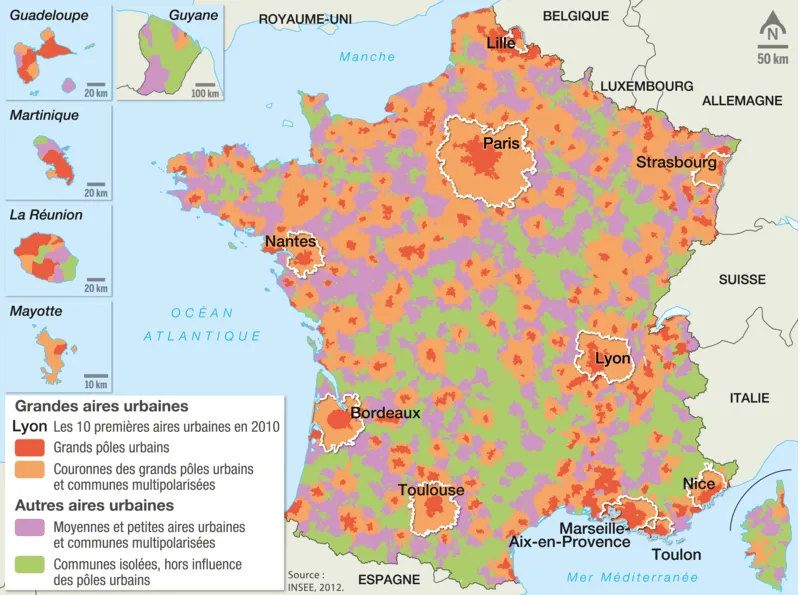 Carte sur les aires urbaines en France